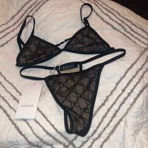 Gucci Black and Tan Sheer Lingerie Set